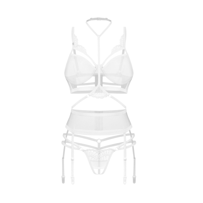 Комплект Obsessive Premisis White 3-pcs crotchless set S/M