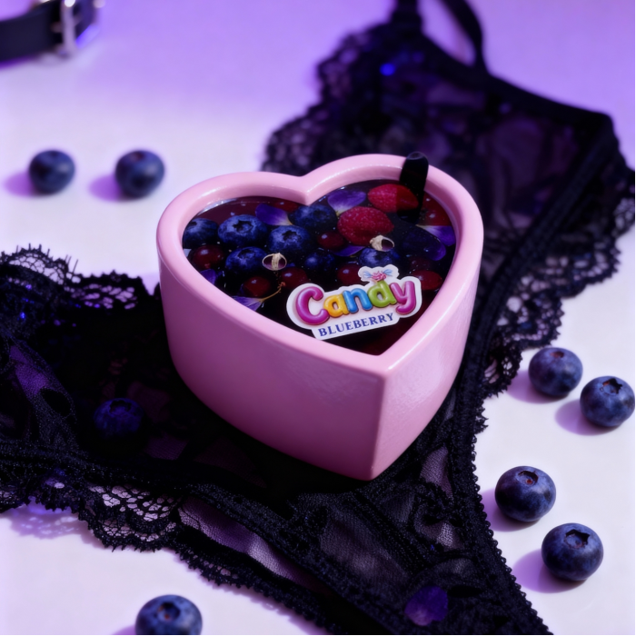 Масажна свічка з ароматом чорниці Candy Blueberry у формі серця, 70 мл