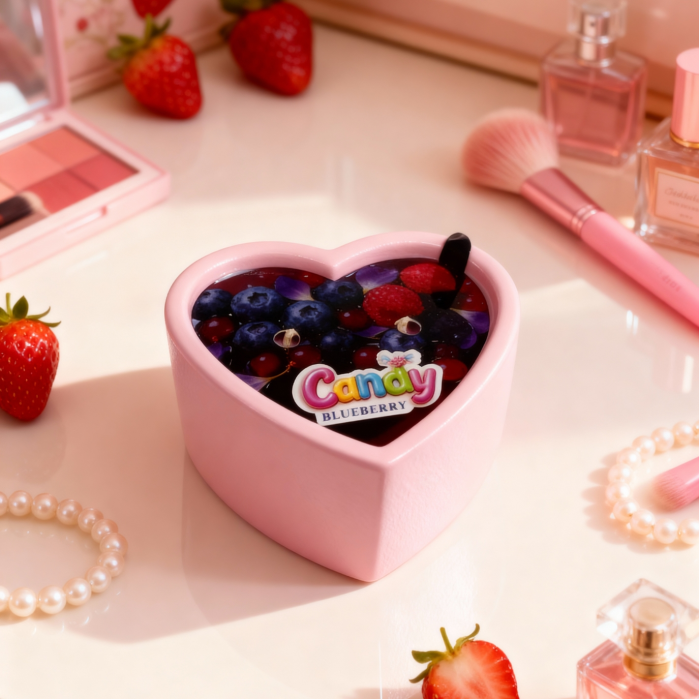 Масажна свічка з ароматом чорниці Candy Blueberry у формі серця, 70 мл