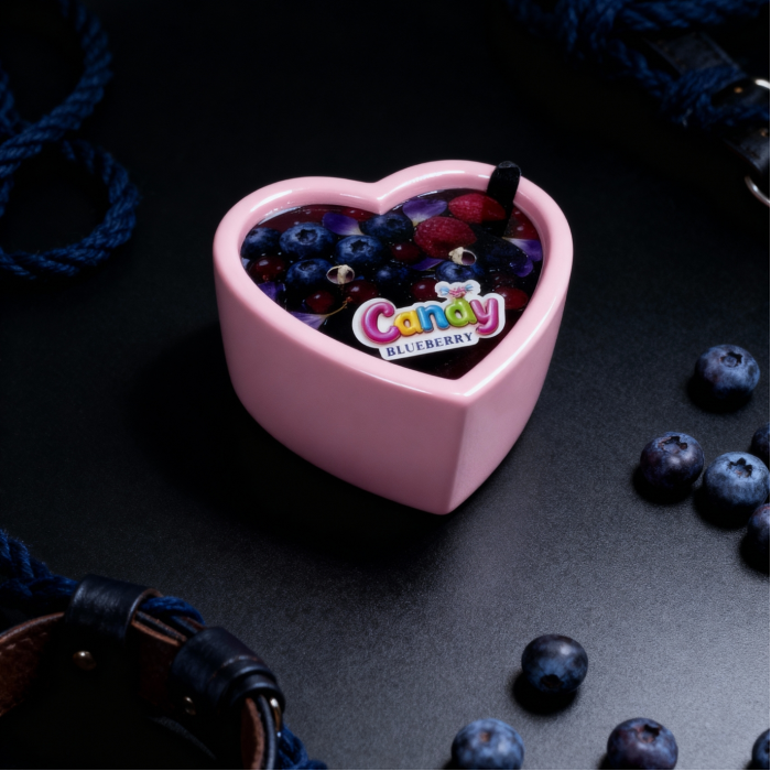 Масажна свічка з ароматом чорниці Candy Blueberry у формі серця, 70 мл