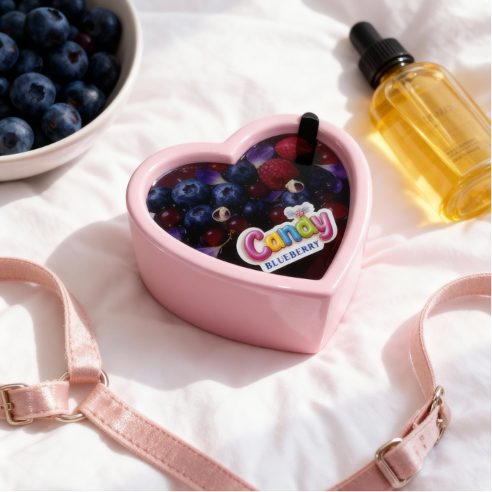 Масажна свічка з ароматом чорниці Candy Blueberry у формі серця, 70 мл