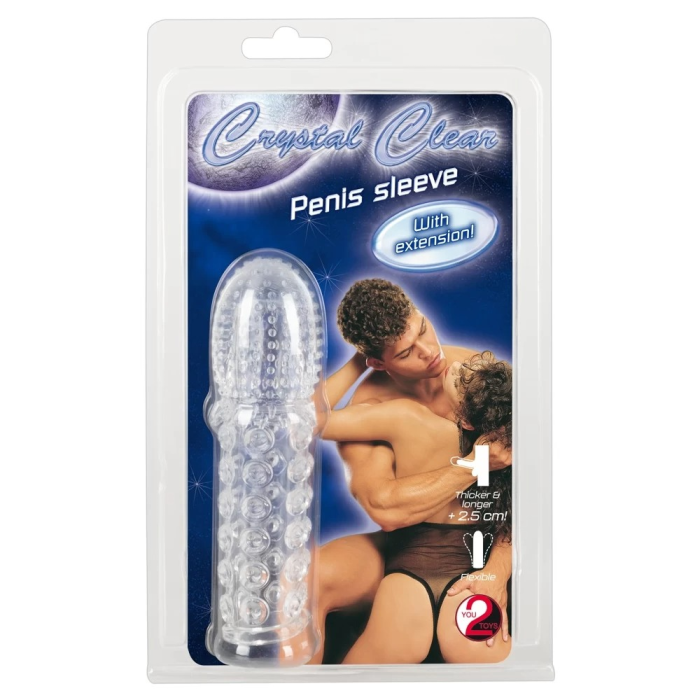 Рельєфна насадка на член You2Toys Crystal Skin Verlangerung із закритою головкою, прозора