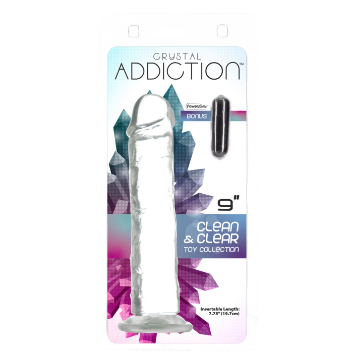 Прозорий фалоімітатор на присосці ADDICTION Vertical Dong 9″, віброкуля в подарунок