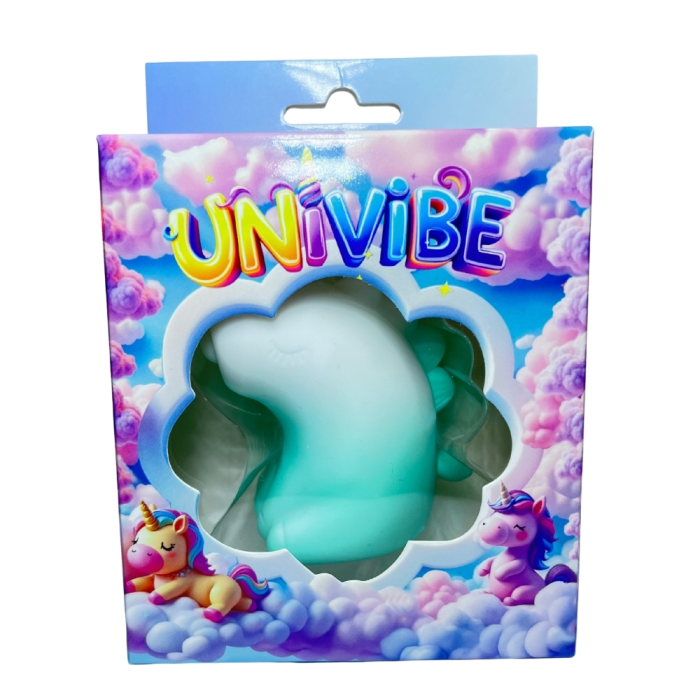 Стимулятор клітора з пульсацією UNIVIBE Єдиноріг, 5 режимів, градієнт біло-зелений