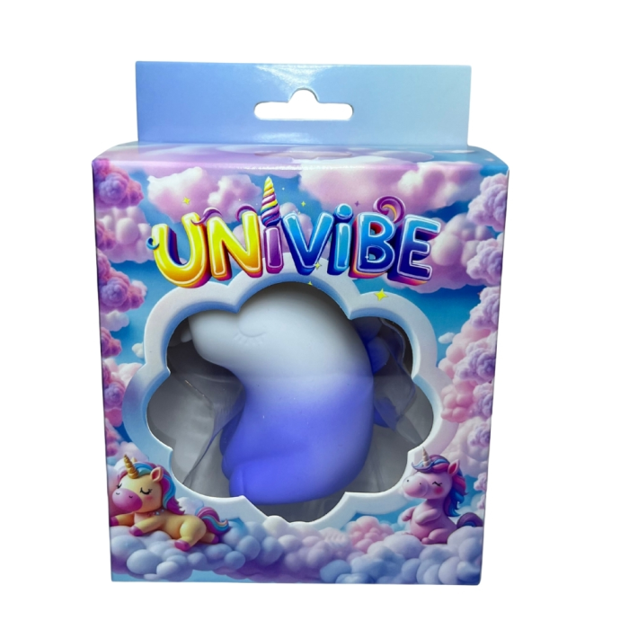 Стимулятор клітора з язичком UNIVIBE «Єдиноріг», 10 режимів, градієнт біло-фіолетовий
