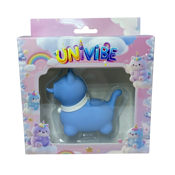 Стимулятор клітора з довгим обертовим язичком UNIVIBE Котик, 10 режимів, синій