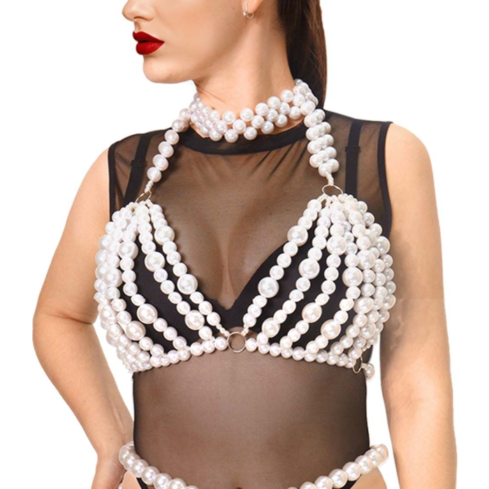 Ліф з перлин Art of Sex - Jasmine, колір білий, розмір XS-2XL