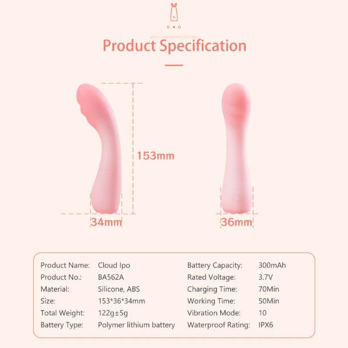 Вібратор для точки G BeYourLover Cloud IPO, рожевий, 15,3 × 3,6 см