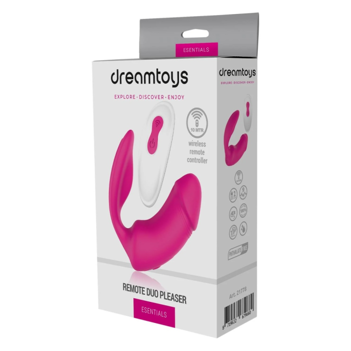 Вагінально-кліторальний вібратор Dream Toys Essentials з пультом, рожевий, 9 × 3 см