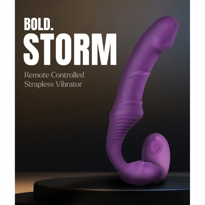 Безремінний вібрострапон Dream Toys Storm з пультом дистанційного керування, фіолетовий