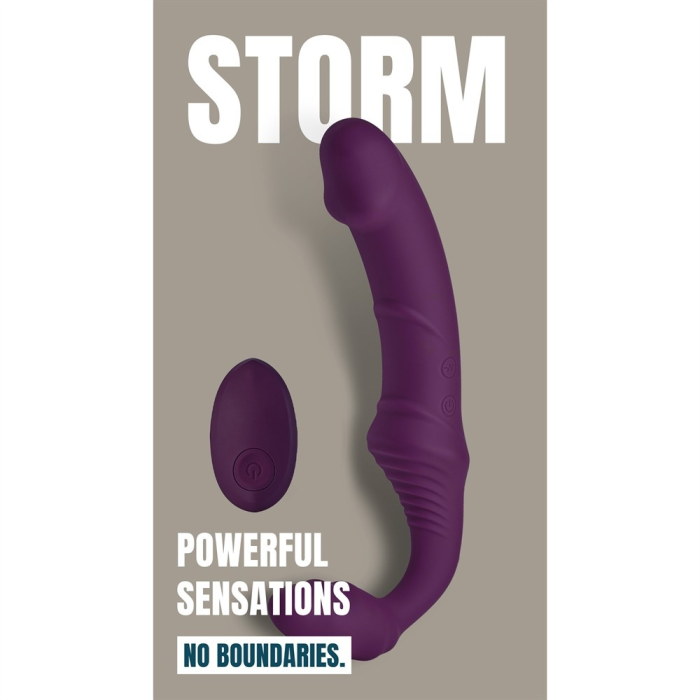 Безремінний вібрострапон Dream Toys Storm з пультом дистанційного керування, фіолетовий