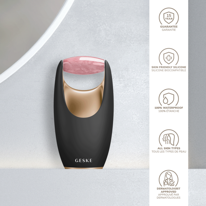 Ролер-масажер для обличчя з рожевим кварцом GESKE SmartAppGuided Rose Quartz Roller 5in1 gray