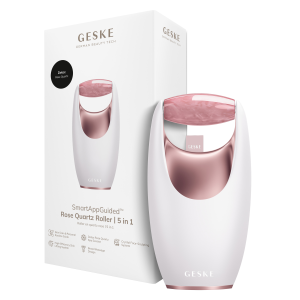 Ролер-масажер для обличчя з рожевим кварцом GESKE SmartAppGuided Rose Quartz Roller 5in1 starlight