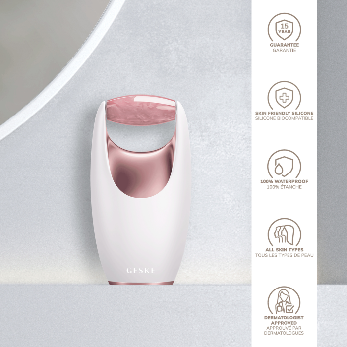 Ролер-масажер для обличчя з рожевим кварцом GESKE SmartAppGuided Rose Quartz Roller 5in1 starlight