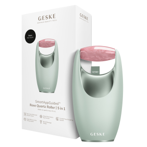 Ролер-масажер для обличчя з рожевим кварцом GESKE SmartAppGuided Rose Quartz Roller 5in1 green