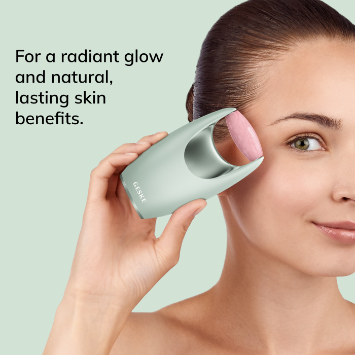 Ролер-масажер для обличчя з рожевим кварцом GESKE SmartAppGuided Rose Quartz Roller 5in1 green