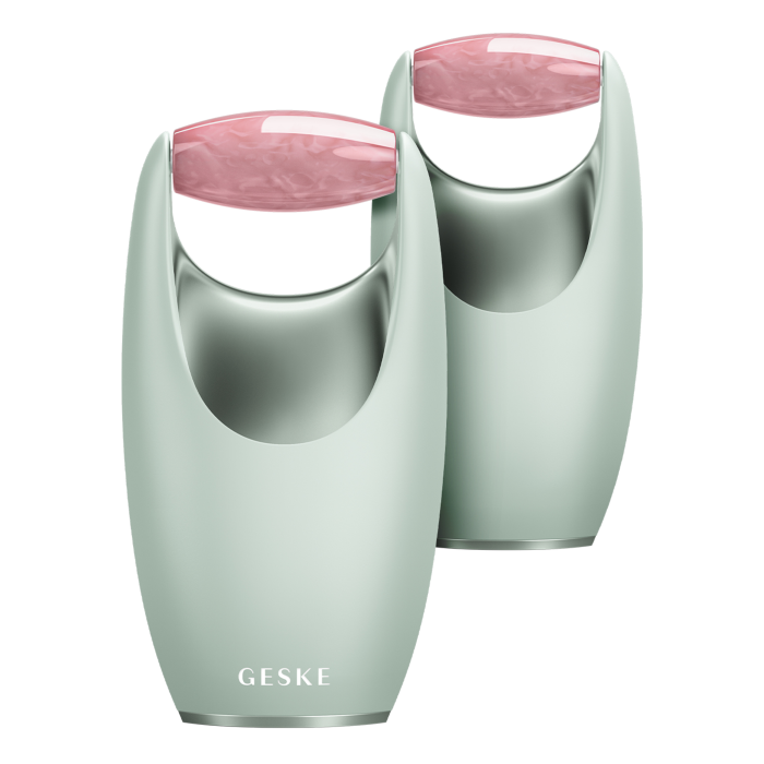 Ролер-масажер для обличчя з рожевим кварцом GESKE SmartAppGuided Rose Quartz Roller 5in1 green
