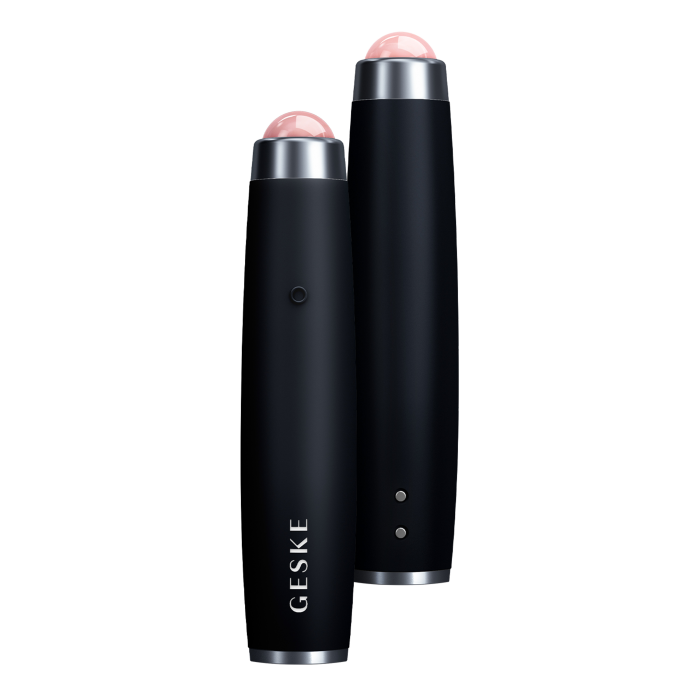 Ручка-масажер для обличчя з рожевим кварцом GESKE SmartAppGuided Sonic Rose Quartz LED Depuffing Pen 8in1 black