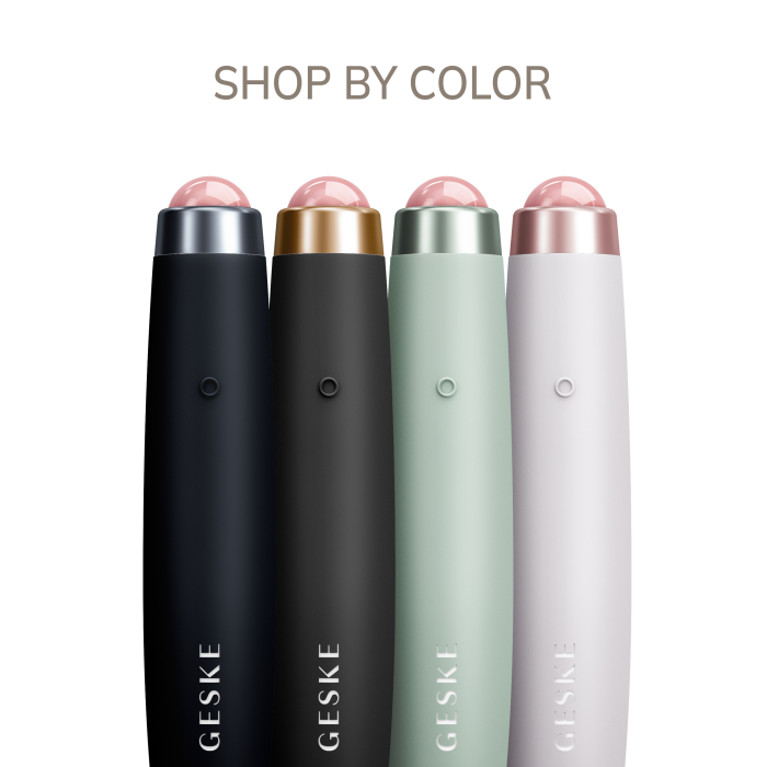 Ручка-масажер для обличчя з рожевим кварцом GESKE SmartAppGuided Sonic Rose Quartz LED Depuffing Pen 8in1 black
