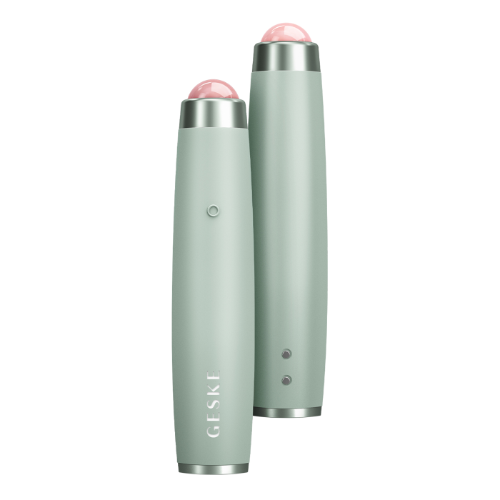 Ручка-масажер для обличчя з рожевим кварцом GESKE SmartAppGuided Sonic Rose Quartz LED Depuffing Pen 8in1 green
