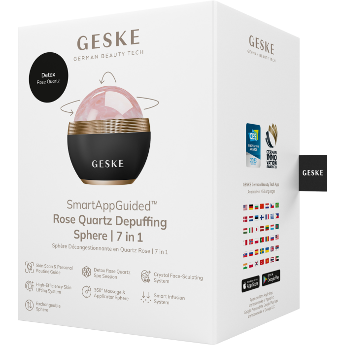 Кульковий масажер з рожевим кварцом GESKE SmartAppGuided Rose Quartz Depuffing Sphere 7in1 gray