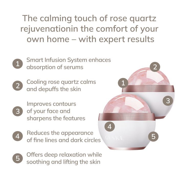 Кульковий масажер з рожевим кварцом GESKE SmartAppGuided Rose Quartz Depuffing Sphere 7in1 starlight