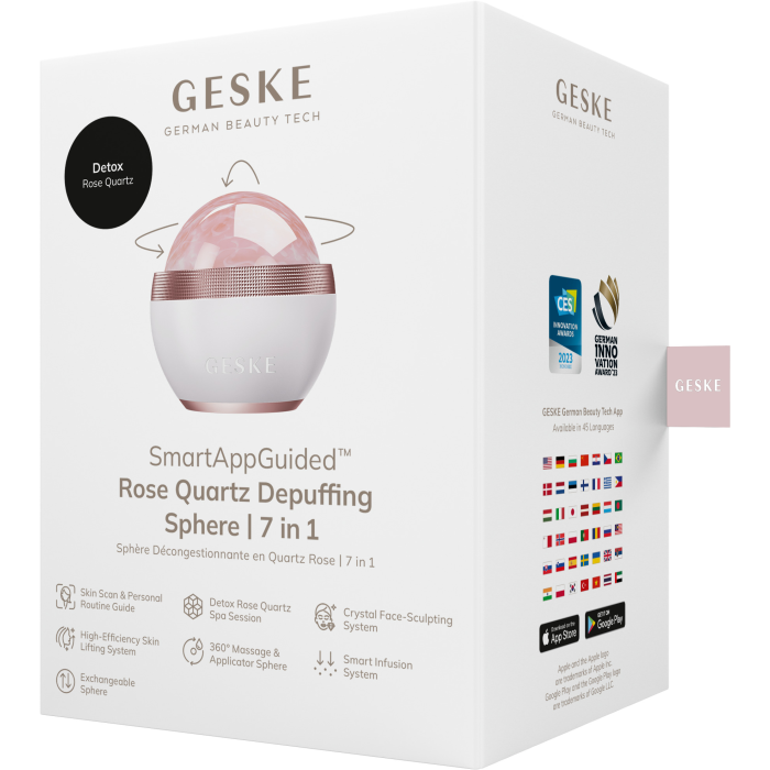 Кульковий масажер з рожевим кварцом GESKE SmartAppGuided Rose Quartz Depuffing Sphere 7in1 starlight
