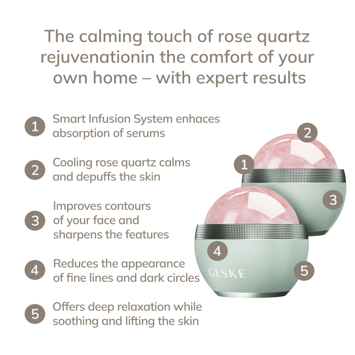 Кульковий масажер з рожевим кварцом GESKE SmartAppGuided Rose Quartz Depuffing Sphere 7in1 green
