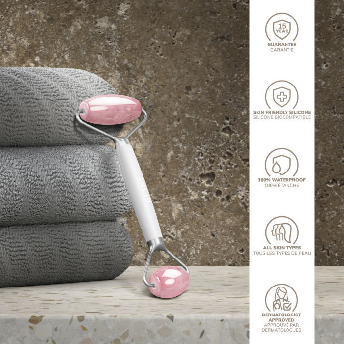 Ролер-масажер для обличчя та тіла з рожевим кварцом GESKE SmartAppGuided Rose Quartz Face & Body Roller 5in1 starlight
