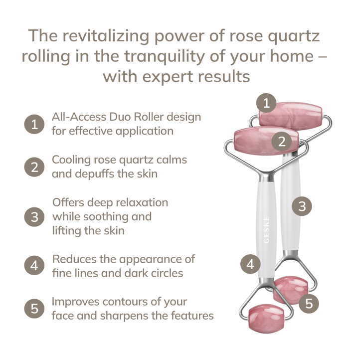 Ролер-масажер для обличчя та тіла з рожевим кварцом GESKE SmartAppGuided Rose Quartz Face & Body Roller 5in1 starlight