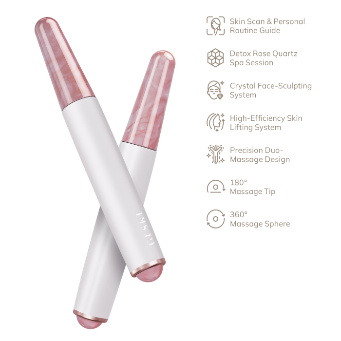 Ручка-масажер для обличчя з рожевим кварцом GESKE SmartAppGuided Double-Sided Rose Quartz Depuffing Pen 7в1 starlight
