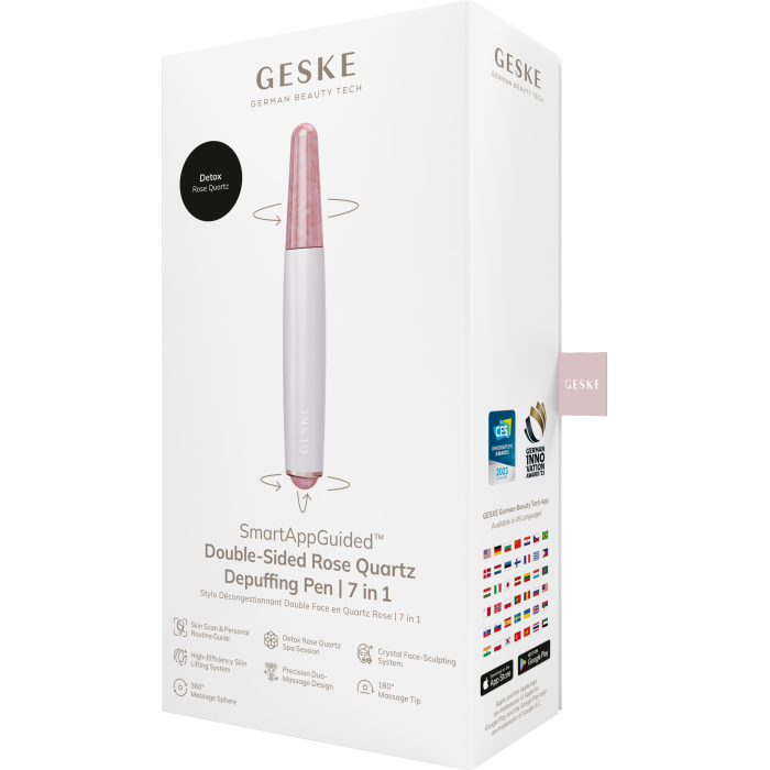 Ручка-масажер для обличчя з рожевим кварцом GESKE SmartAppGuided Double-Sided Rose Quartz Depuffing Pen 7в1 starlight