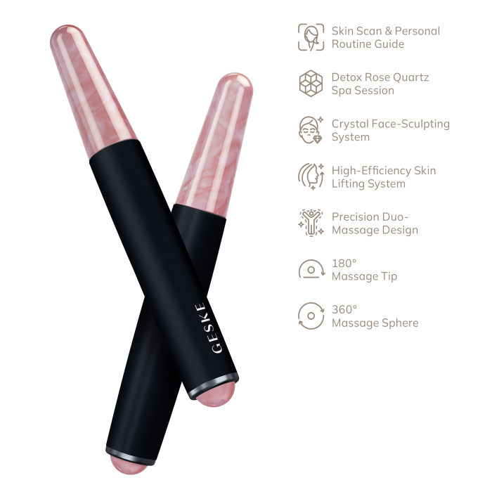 Ручка-масажер для обличчя з рожевим кварцом GESKE SmartAppGuided Double-Sided Rose Quartz Depuffing Pen 7в1 black