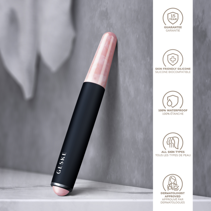 Ручка-масажер для обличчя з рожевим кварцом GESKE SmartAppGuided Double-Sided Rose Quartz Depuffing Pen 7в1 black