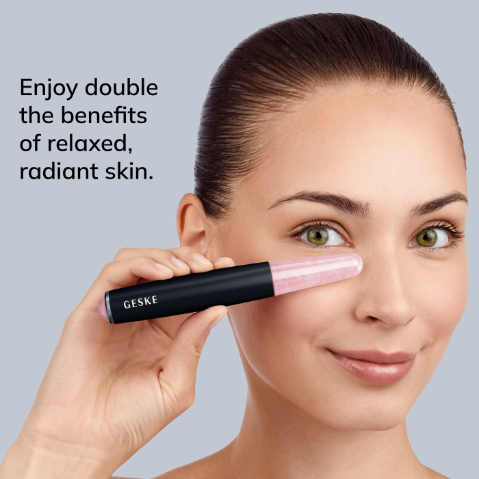 Ручка-масажер для обличчя з рожевим кварцом GESKE SmartAppGuided Double-Sided Rose Quartz Depuffing Pen 7в1 black