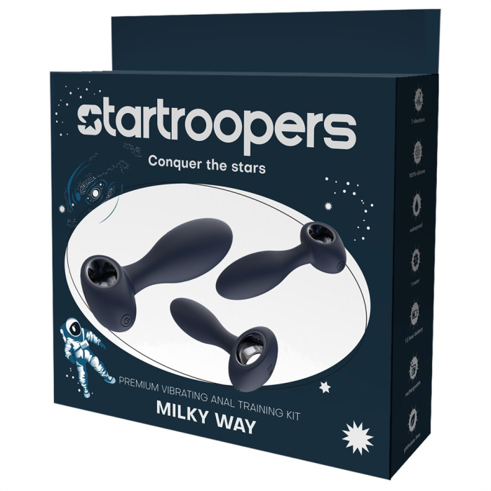 Набір анальних стимуляторів, S, M, L, Dream Toys Startroopers Milky Way, два з вібрацією, синій