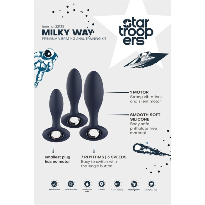 Набір анальних стимуляторів, S, M, L, Dream Toys Startroopers Milky Way, два з вібрацією, синій