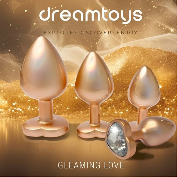 Набір із трьох анальних пробок Dream Toys Gleaming Love, розміри S, M, L, перламутрово-золоті
