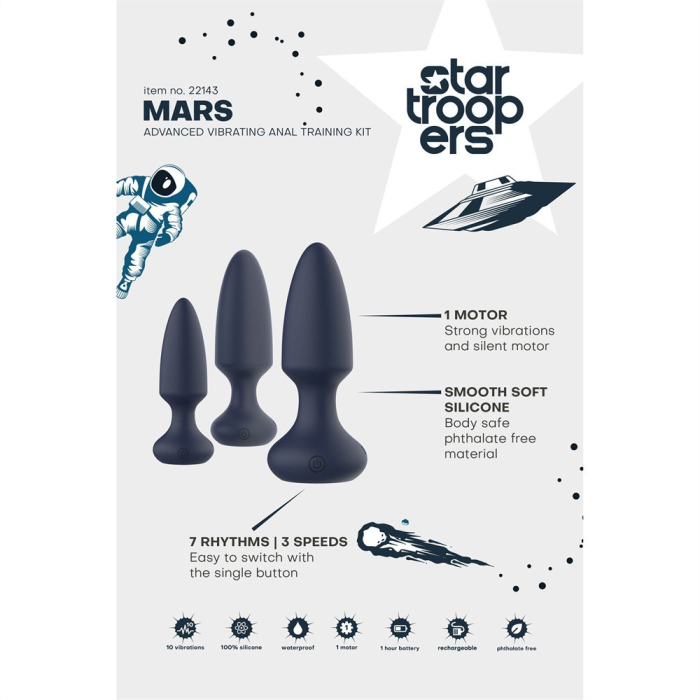 Набір анальних вібраторів, S, M, L, Dream Toys Startroopers Mars синій, 3 шт