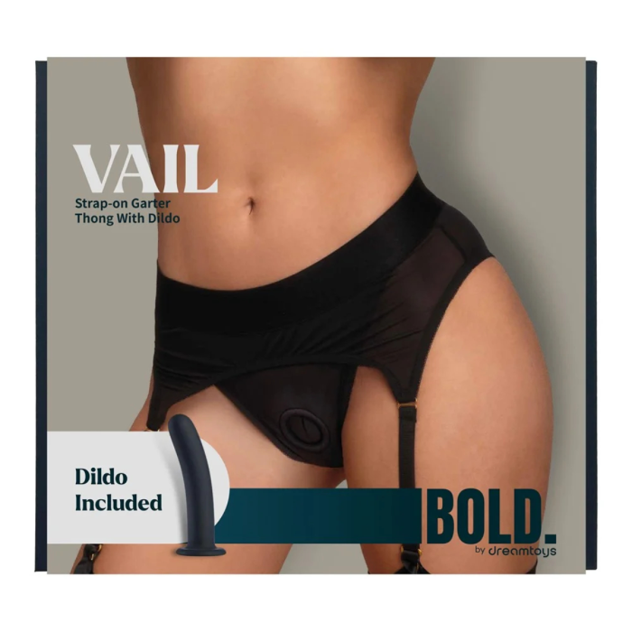 Страпон із трусиками-підв'язками Dream Toys Bold Vail, чорний, розмір S