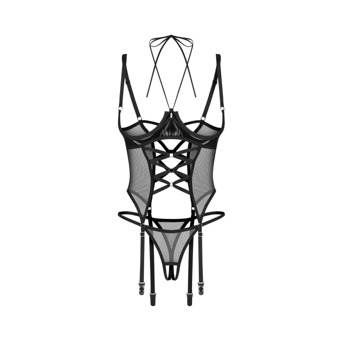 Корсет Obsessive Dominna cupless corset & crotchless thong S/M