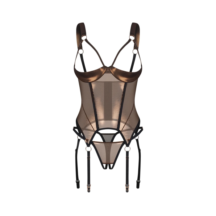Корсет Obsessive Soranna cupless corset & crotchless thong 2XL/3XL