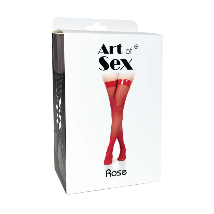Панчохи в дрібну сітку з коронкою Art of Sex - Rose, колір чорний з ефектом мокрого оксамиту, S