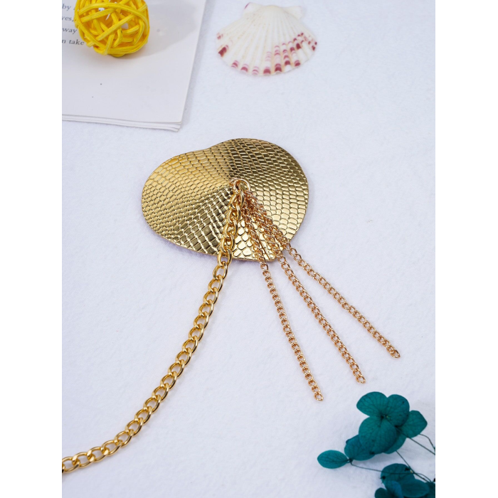 Пестис-сердечка з пензликами та чокером JSY Nipple Sticker RT236114 Golden