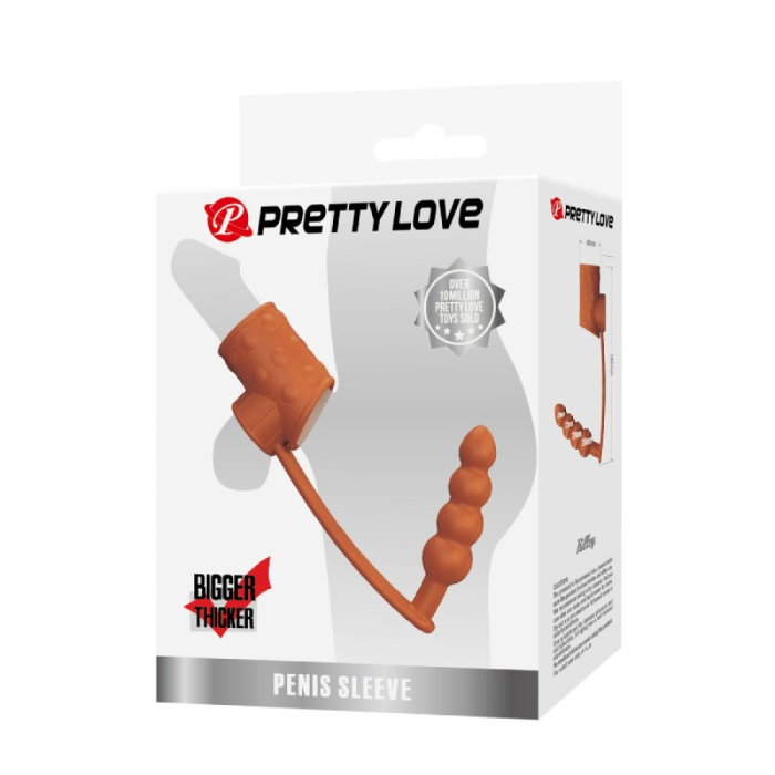 Насадка на пеніс і мошонку Pretty Love з анальним стимулятором, бежева, 18,2 × 2–2,6 см