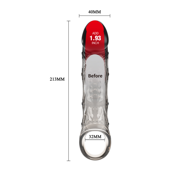 Подовжуюча насадка на пеніс Pretty Love Wayde, чорна, 21,3 × 4 см