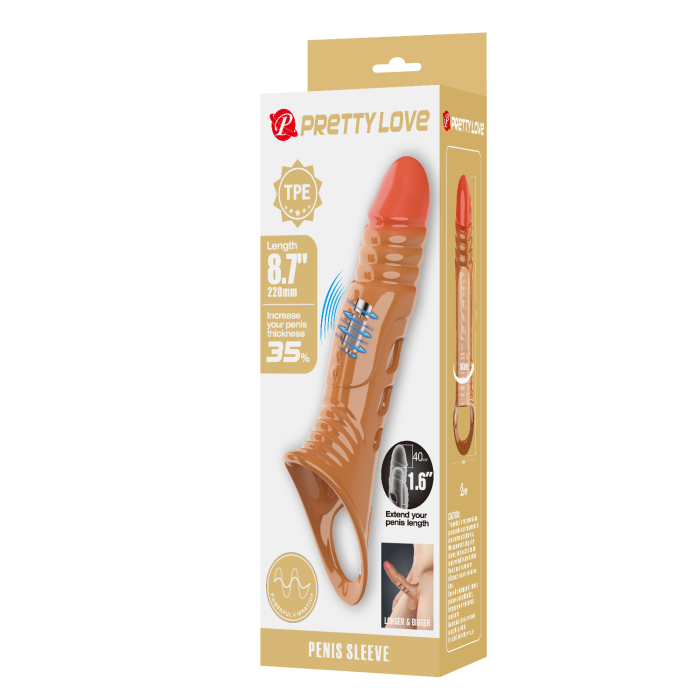 Подовжуюча вібронасадка на пеніс Pretty Love Penis Sleeve, реалістична, 22 × 5,5 см