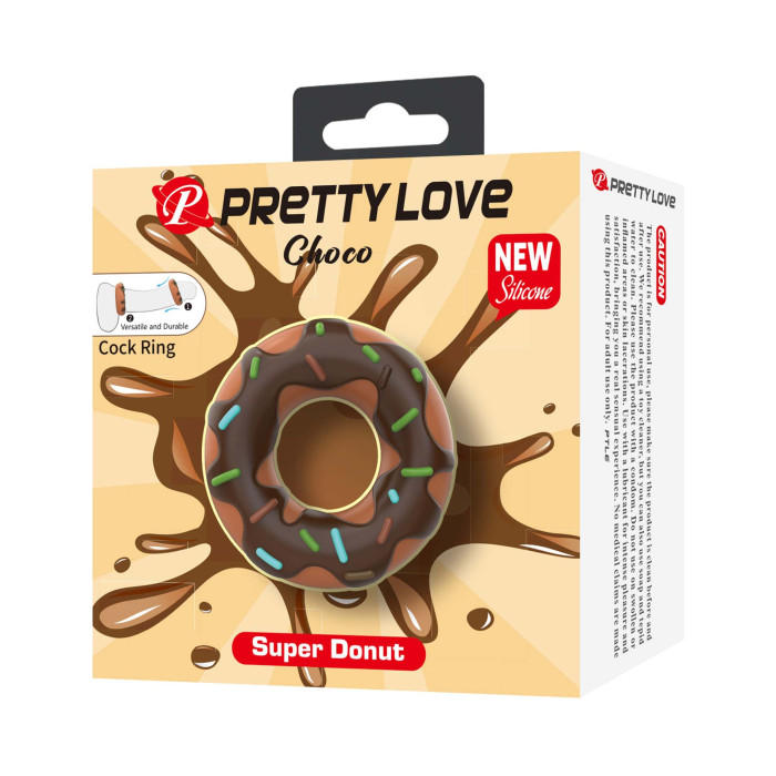 Ерекційне кільце Pretty Love Choco у формі пончика з кремом, коричневе, 4,6 × 2 см