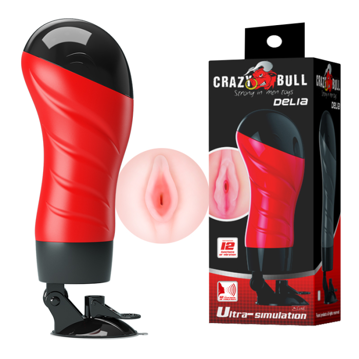 Мастурбатор-вагіна з вібрацією Crazy Bull Delia на присосці, 28.3×10 см