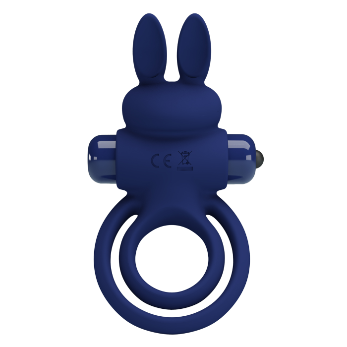 Віброкільце подвійне PRETTY LOVE Vibro Bunny III зі стимуляцією для клітора, синє, 9.7 х 6.5 см